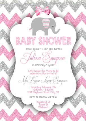 pink elephant invitations baby shower