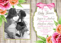Printable Peonies Baby Girl Shower Invitations Couples Photo
