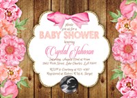 Printable Peonies Flower Wood Baby Shower Invitations Sonogram Photo
