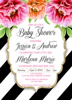 Printable Black White Stripe Floral Baby Shower Invitations