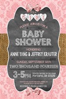 Pink Damask Chalkboard Burlap Baby Girl Shower Invitations