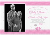 Pink Elephant Baby Shower Invitations with Couples Photo