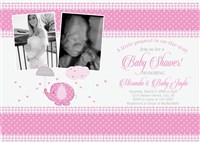 Pink Elephant Baby Shower Invitations with photos