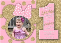 Minnie Mouse 1st Birthday Invitations Pink and Gold Glitter