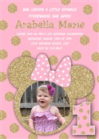 Minnie Mouse Birthday Invitations Pink Gold Glitter Sparkle Shine