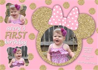 Printable Glittery Minnie Mouse 1st Birthday Invitations Multi Photo