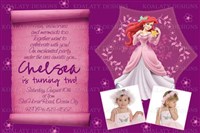 Ariel Birthday Invitations with Purple Princess Scroll