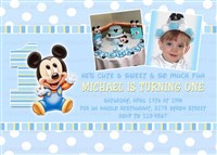 Printable Baby Mickey Mouse First Birthday Photo Invitations