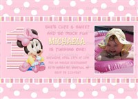 Printable Baby Minnie Mouse First Birthday Photo Invitations
