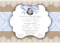 Vintage Rustic Southern Burlap and Lace Baby Boy Shower Invitations