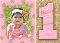 Printable Blush & Gold Glitter First Birthday Invitations with Photo