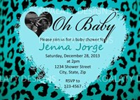 Turquoise Leopard Print Baby Shower Invitations