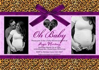 Classic Leopard Cheetah with Purple Baby Girl Shower Invitations with Photos