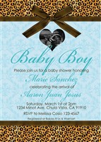 Baby Blue Cheetah Print Boy Shower Invitations Ultrasound Photo