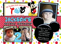 Mickey Mouse 2nd Birthday Invitations Primary Colored Polka Dots