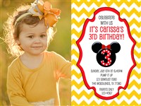 Minnie Mouse 3rd Birthday Invitations with Red Yellow Chevron