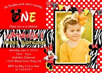 Minnie Mouse Zebra Print Birthday Party Invitations