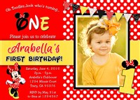Red Yellow Black Minnie Mouse Birthday Party Invitations