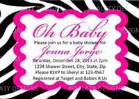 Printable Zebra Print Baby Girl Shower Invitations